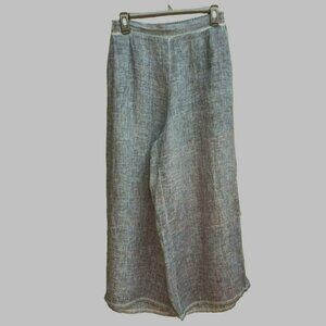 Inizio Italy Women Size S Linen Cropped Pants Buttons Blue/Gray‎ Flowy Beachy